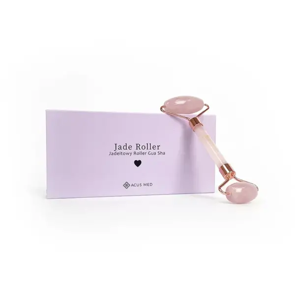 jadeitowy roller do masażu twarzy różowy w pudełku